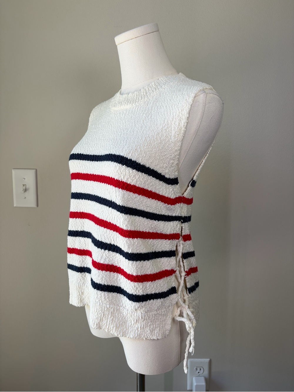 Francesca’s Cindy Sleeveless Striped Lace Up Sweater Top Coastal Beachy Nautical - Picture 3 of 9